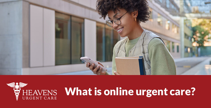 College-age woman looking at phone between classes
