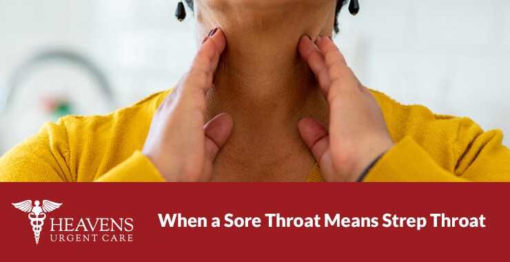 "When a sore throat means strep throat" woman rubbing the sides of her neck